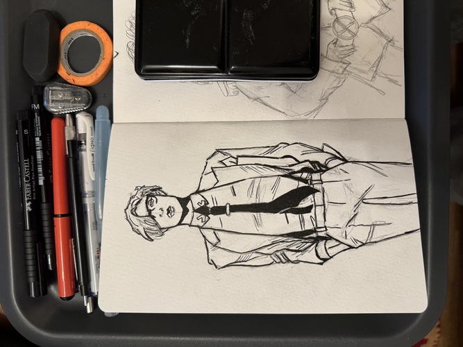 process picture of the inked sketch