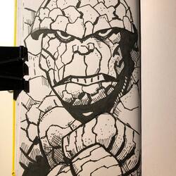 close up ink sketch of Marvel's Ben Grimm