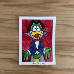 watercolor and ink sketch of Count Duckula shrugging