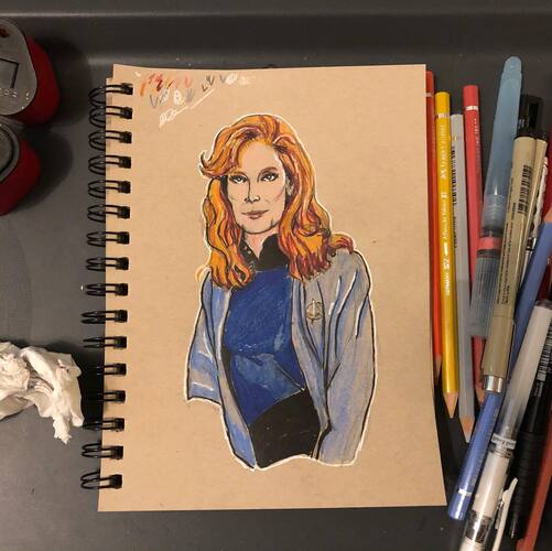 Watercolor sketch of Dr. Beverly Crusher from Star Trek TNG