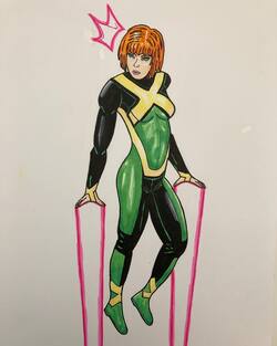 Ink and copic sketch of the X-Men character teen Jean Grey levitating