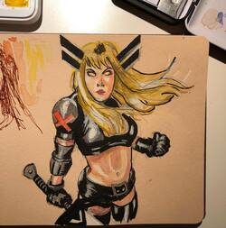 watercolor and ink sketch of the Marvel character Magic in the style of David Yardin