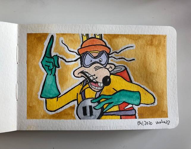 watercolor and ink drawing of the Darkwing Duck villain Megavolt
