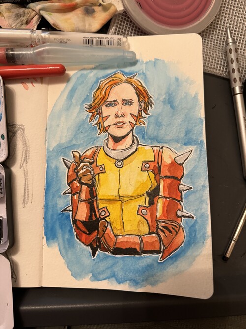 Ink and watercolor sketch of Rachel Summers from the X-Men 