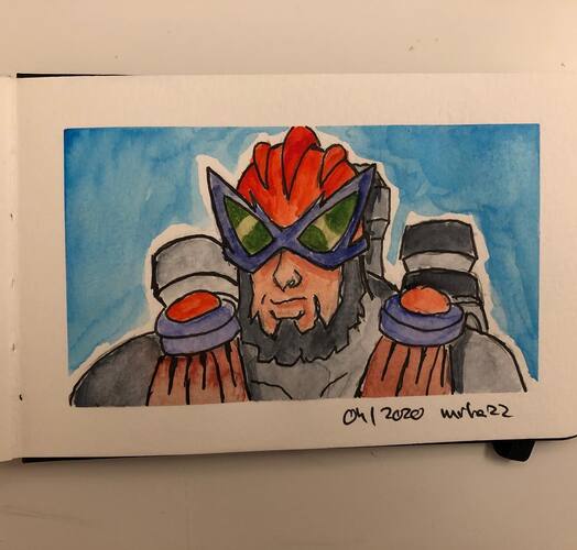 watercolor and ink drawing of Stratos of Masters of the Universe
