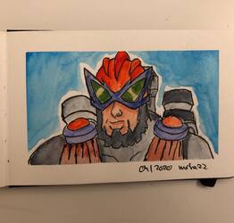 watercolor and ink drawing of Stratos of Masters of the Universe